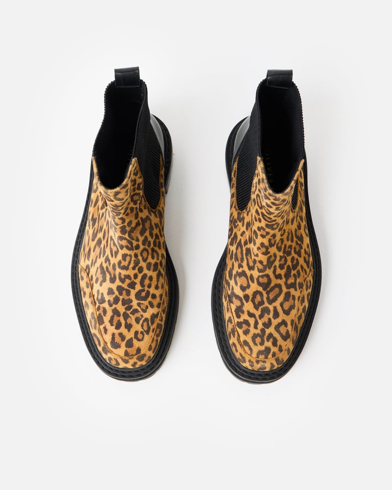 Brown Animal Print Suede Chunky Chelsea Boots