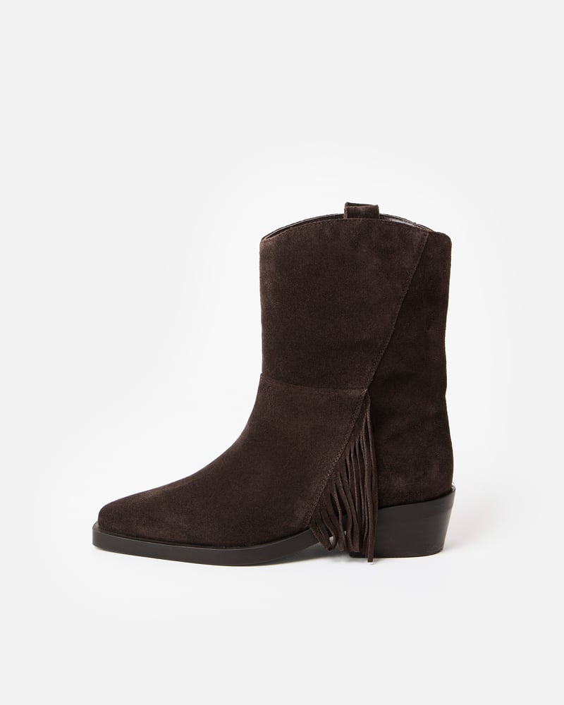 Chocolate Brown Suede Fringed Western Cowboy Boots
