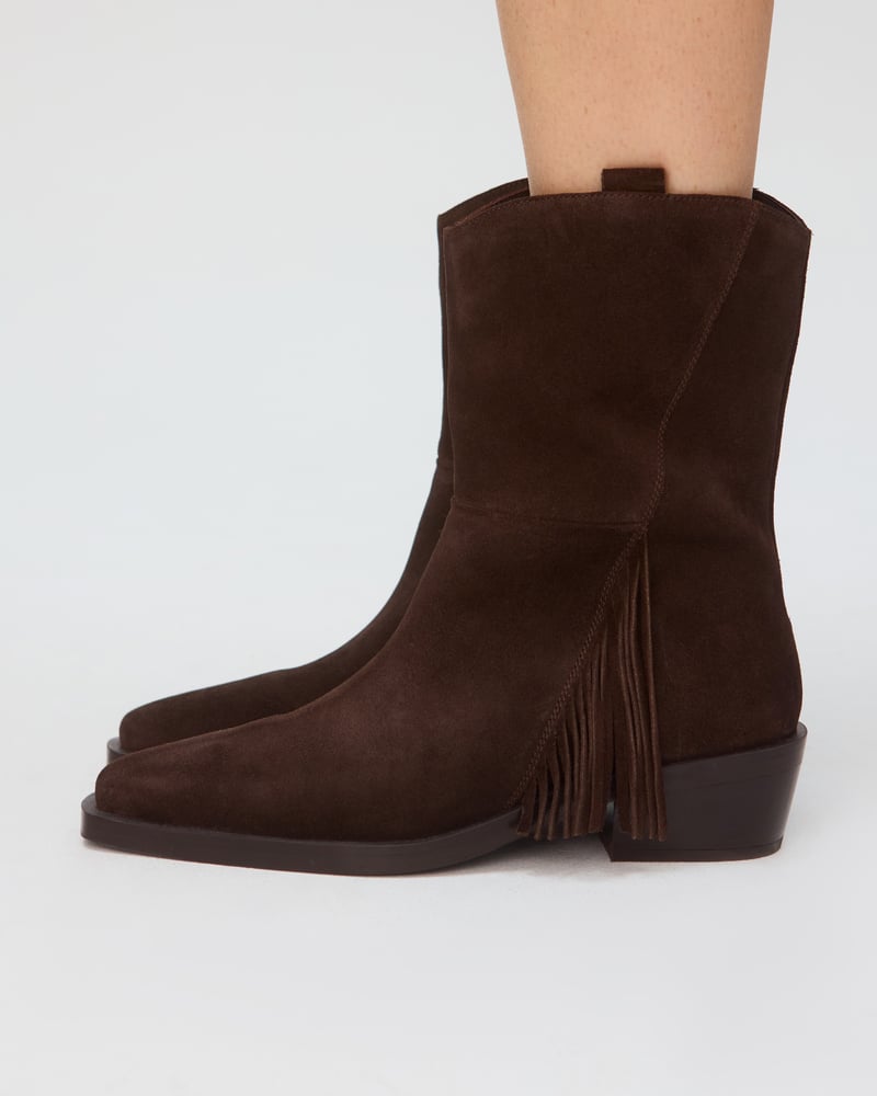 Chocolate Brown Suede Fringed Western Cowboy Boots