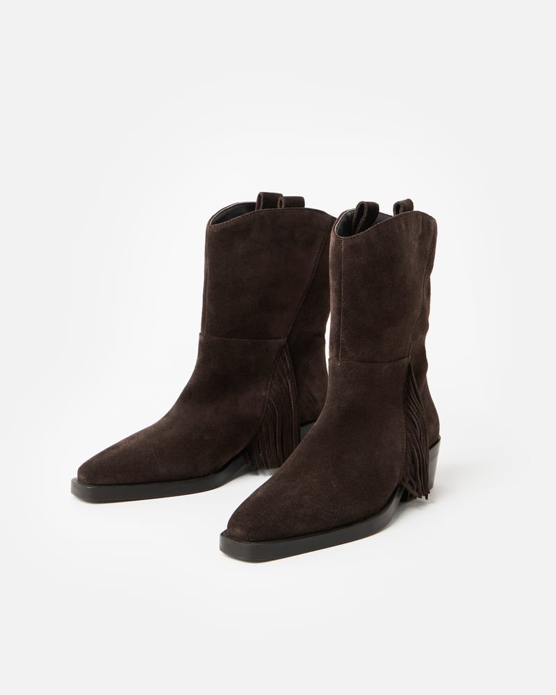Chocolate Brown Suede Fringed Western Cowboy Boots