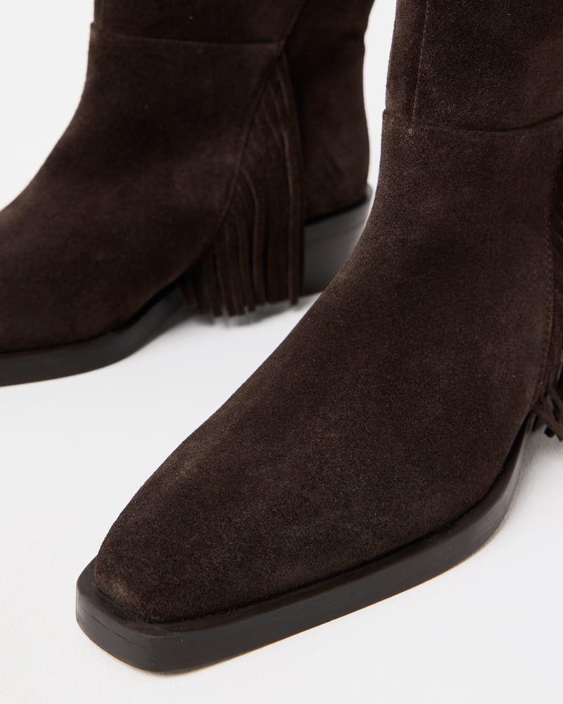 Chocolate Brown Suede Fringed Western Cowboy Boots