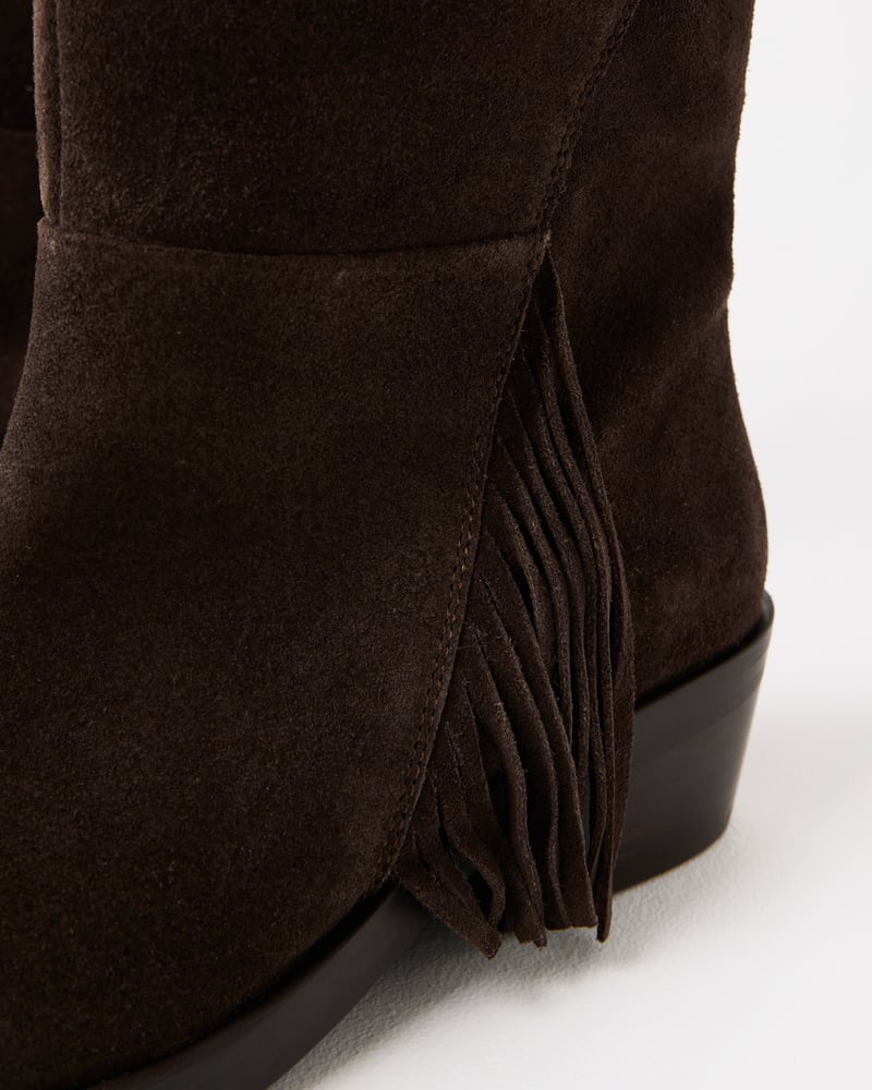 Chocolate Brown Suede Fringed Western Cowboy Boots