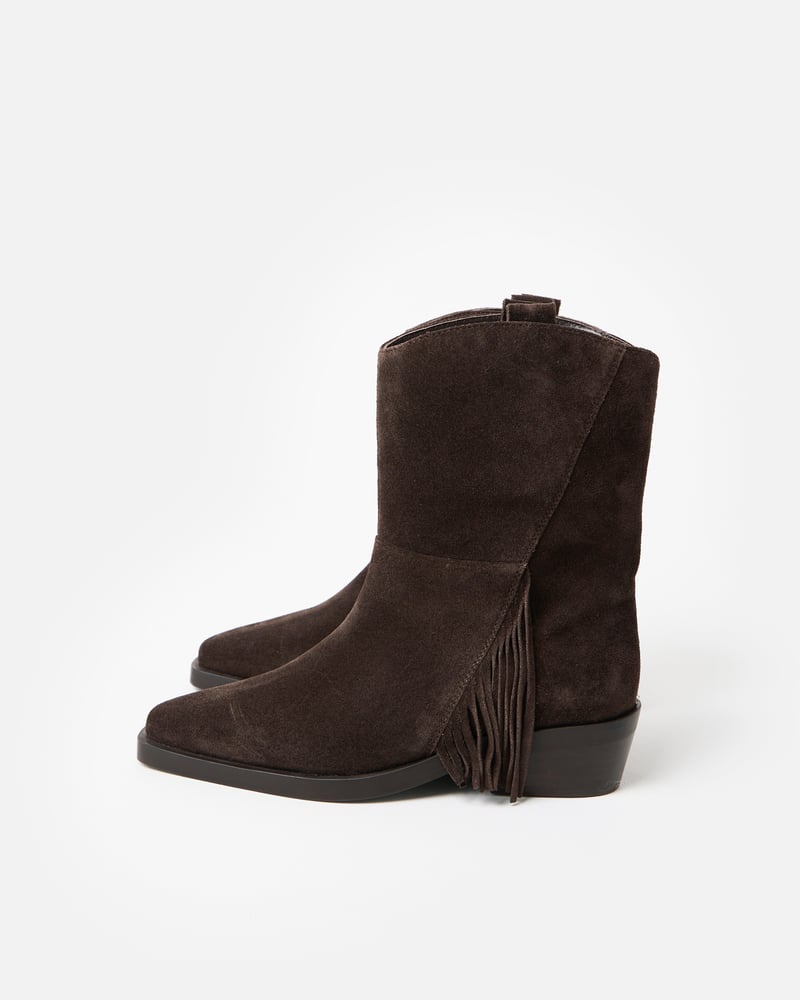 Chocolate Brown Suede Fringed Western Cowboy Boots