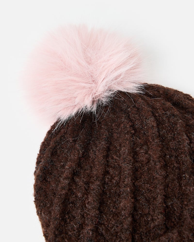 Chocolate Brown Twisted Cable Knit Bobble Hat