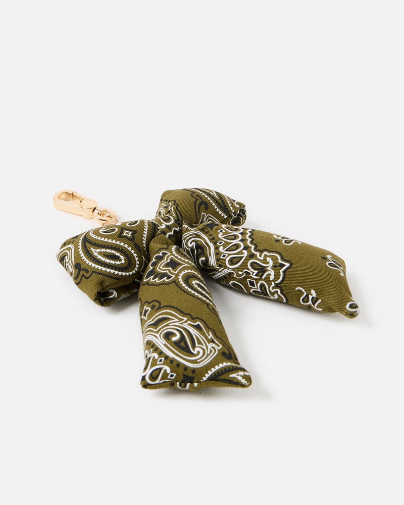 Khaki Green Bandana Print Bow Bag Charm