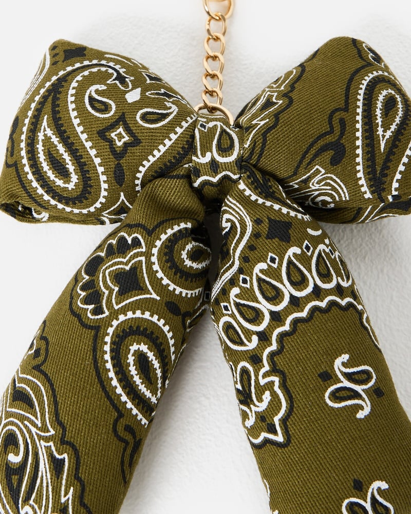 Khaki Green Bandana Print Bow Bag Charm