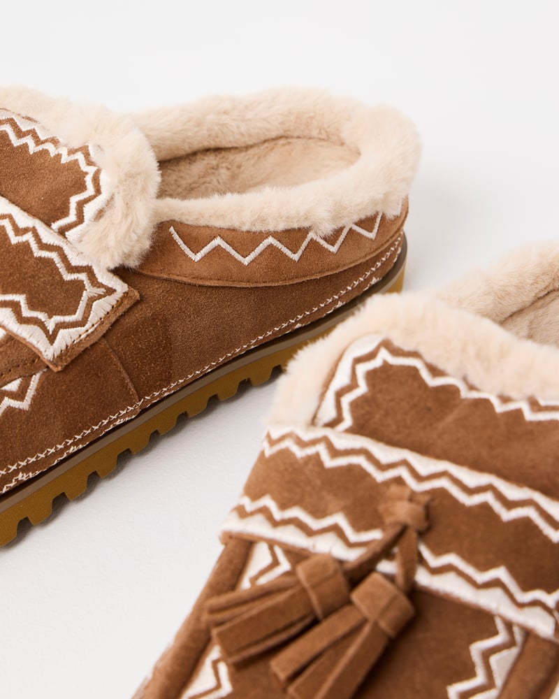 Bibi Lou Brown & Cream Embroidered Suede Slip On Loafers