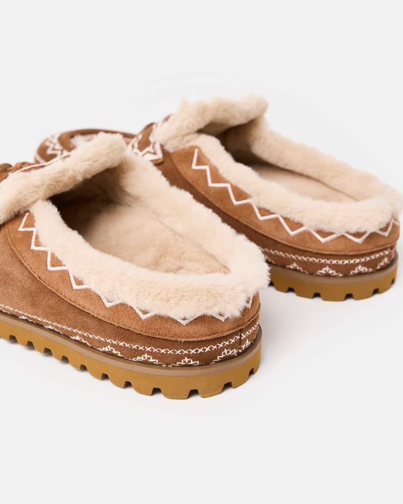 Bibi Lou Brown & Cream Embroidered Suede Slip On Loafers
