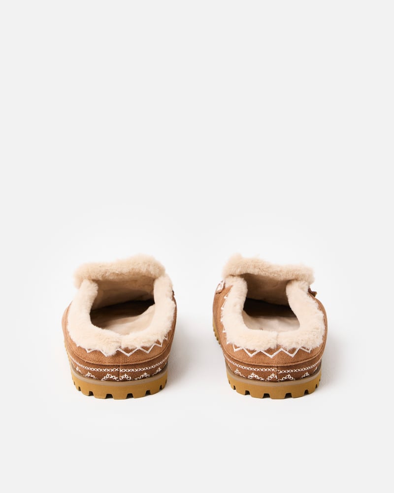 Bibi Lou Brown & Cream Embroidered Suede Slip On Loafers