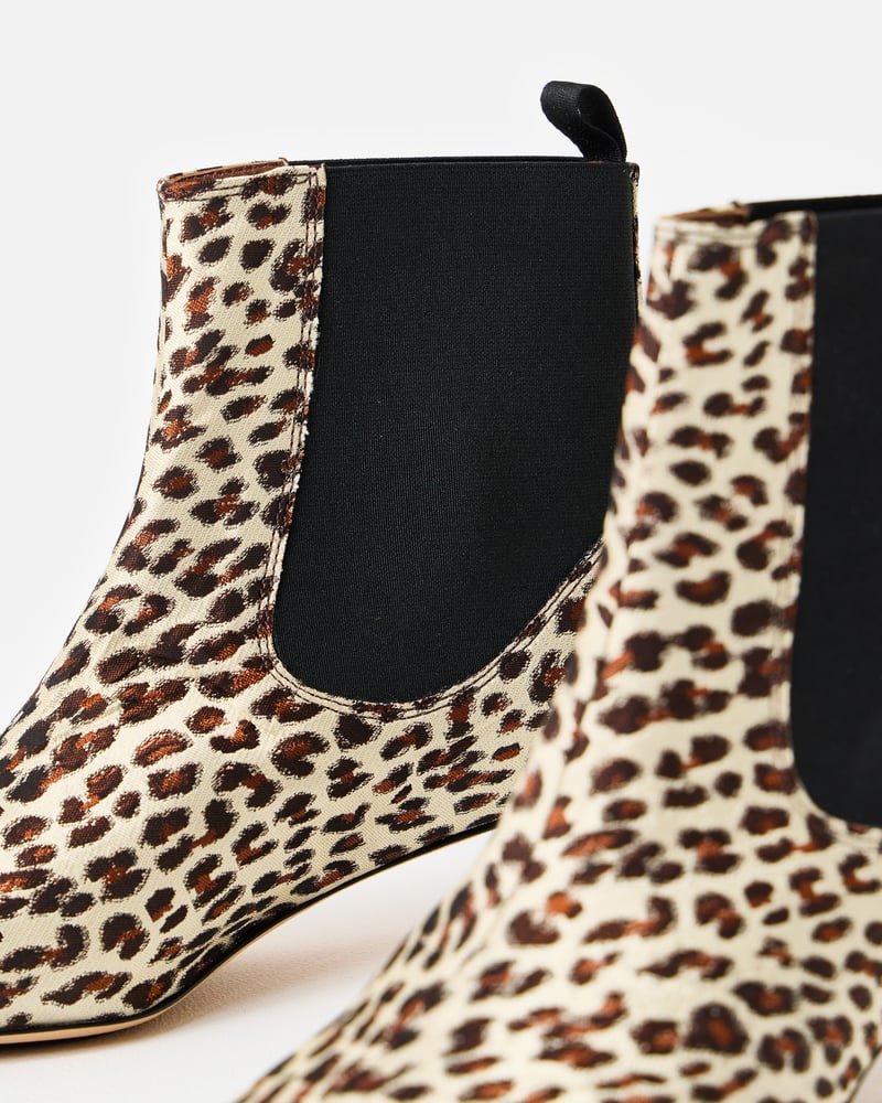 Anonymous Copenhagen Gaby 40 Satin Leopard Print Ankle Boots
