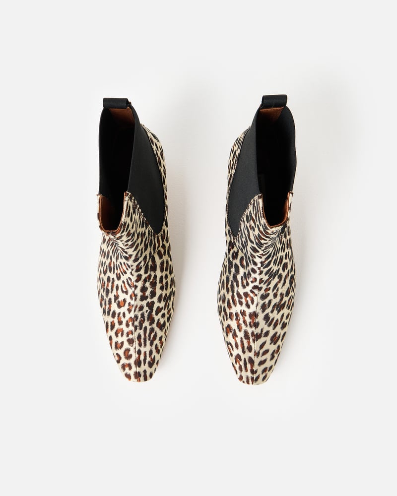 Anonymous Copenhagen Gaby 40 Satin Leopard Print Ankle Boots