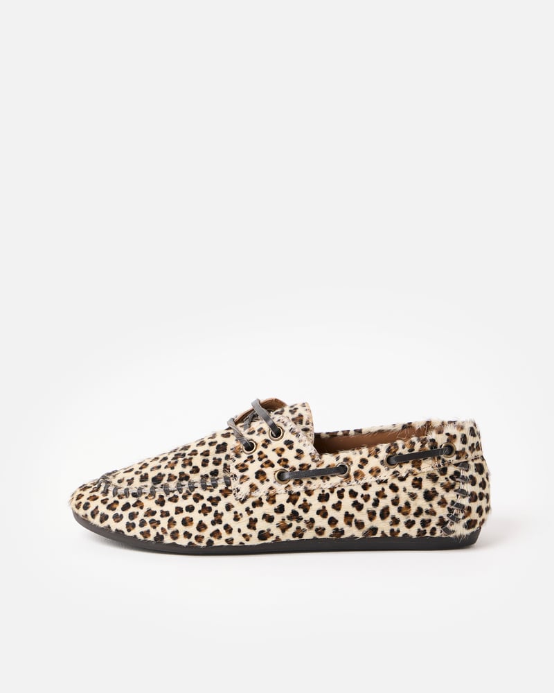 Brown Animal Print Leather Boat Shoes