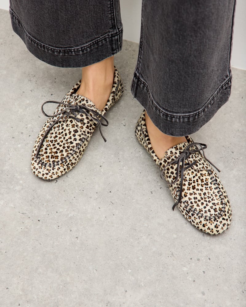 Brown Animal Print Leather Boat Shoes