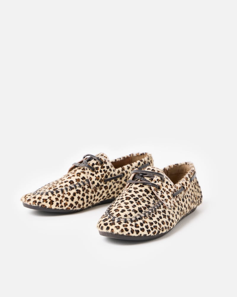 Brown Animal Print Leather Boat Shoes