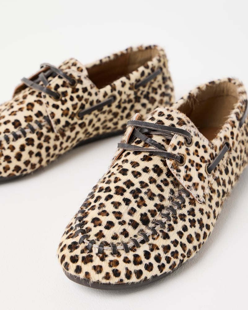 Brown Animal Print Leather Boat Shoes