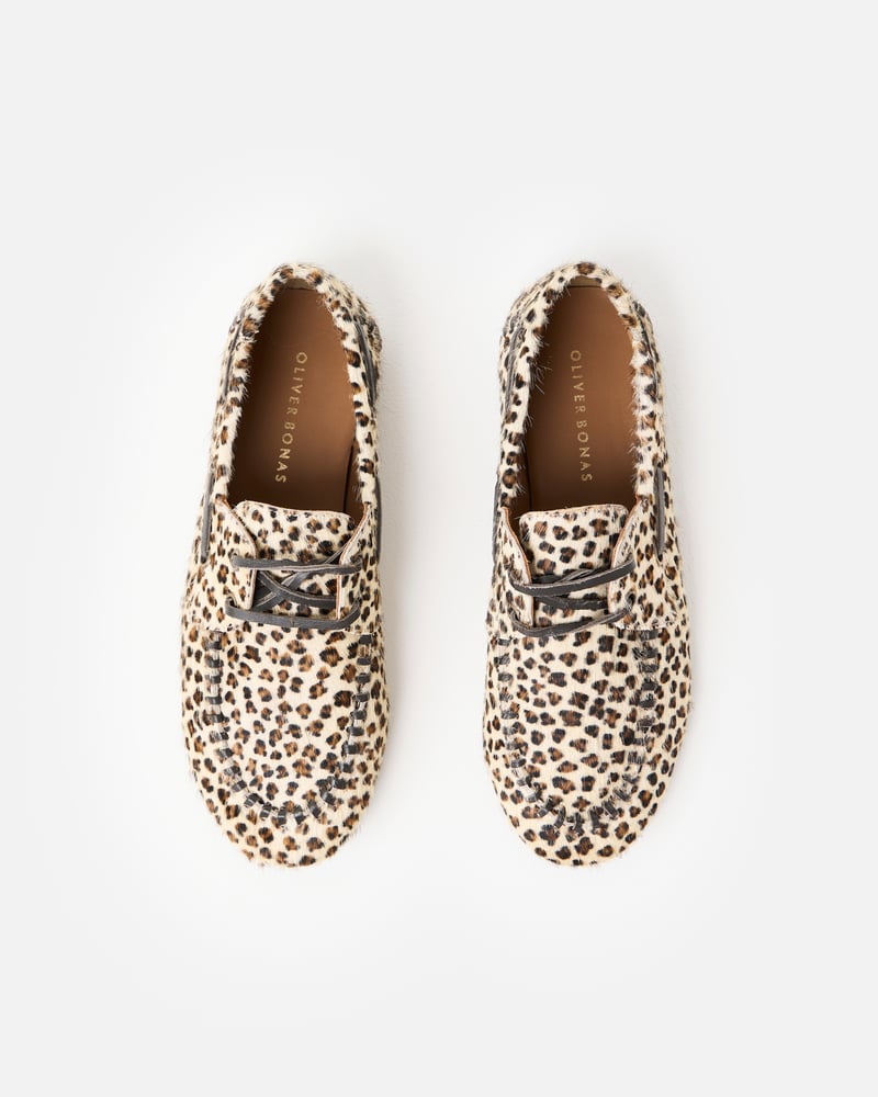 Brown Animal Print Leather Boat Shoes