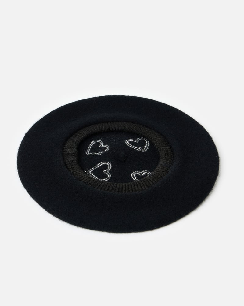 Black Heart Knitted Beret Hat