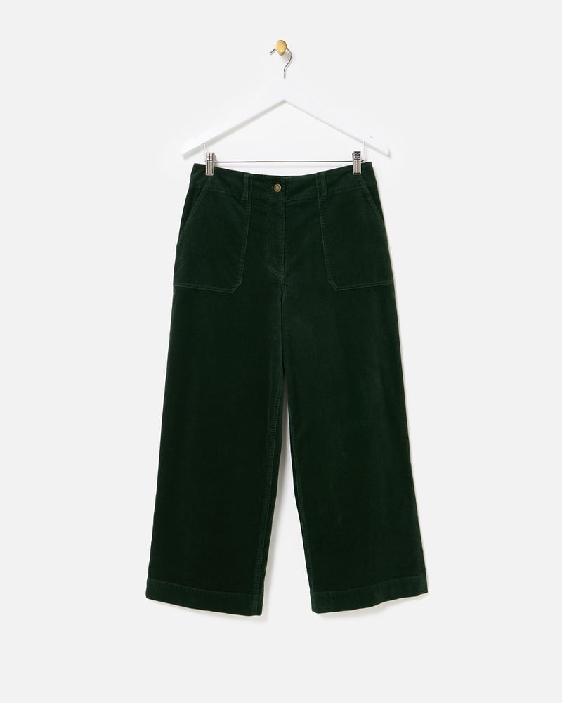 Dark Green Corduroy Cropped Wide Leg Trousers