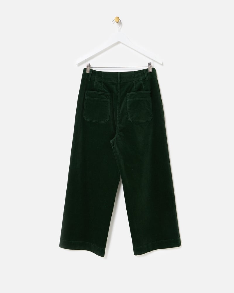 Dark Green Corduroy Cropped Wide Leg Trousers