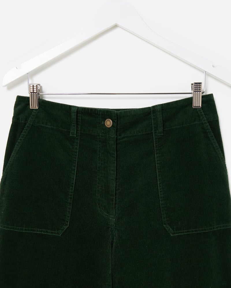 Dark Green Corduroy Cropped Wide Leg Trousers