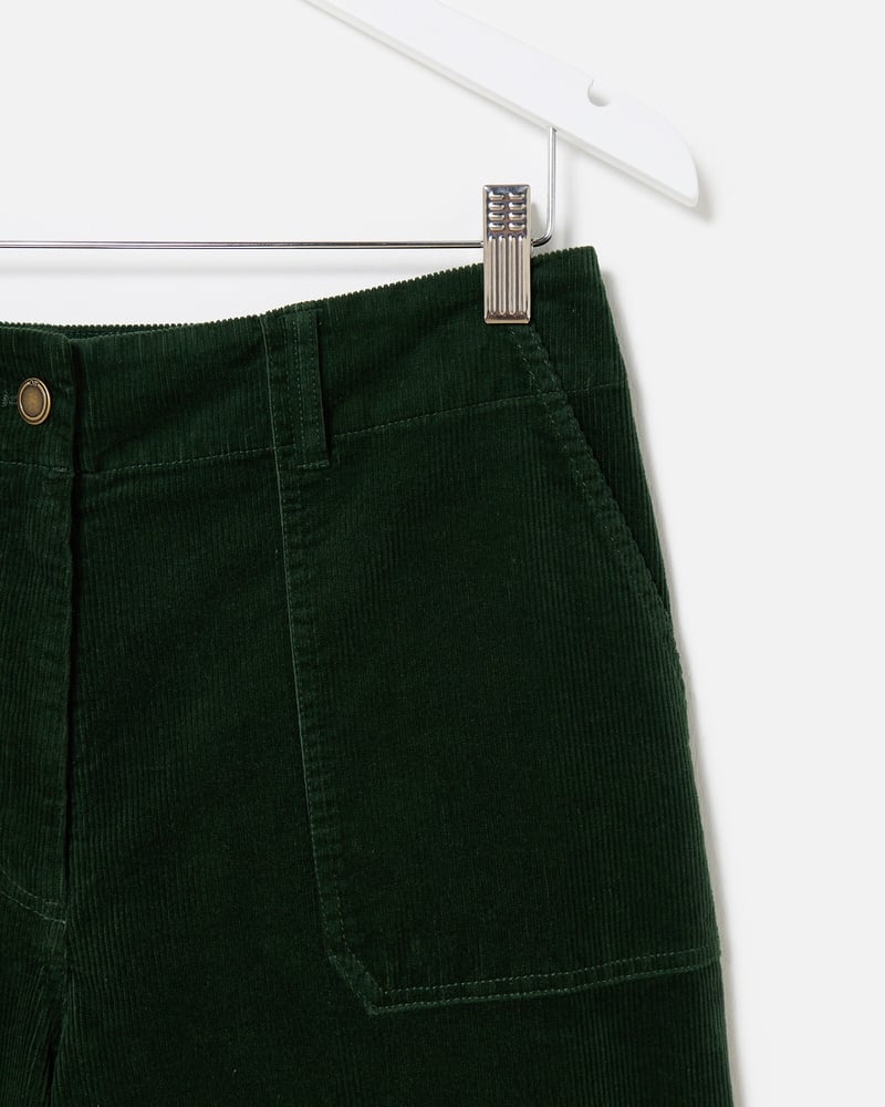 Dark Green Corduroy Cropped Wide Leg Trousers