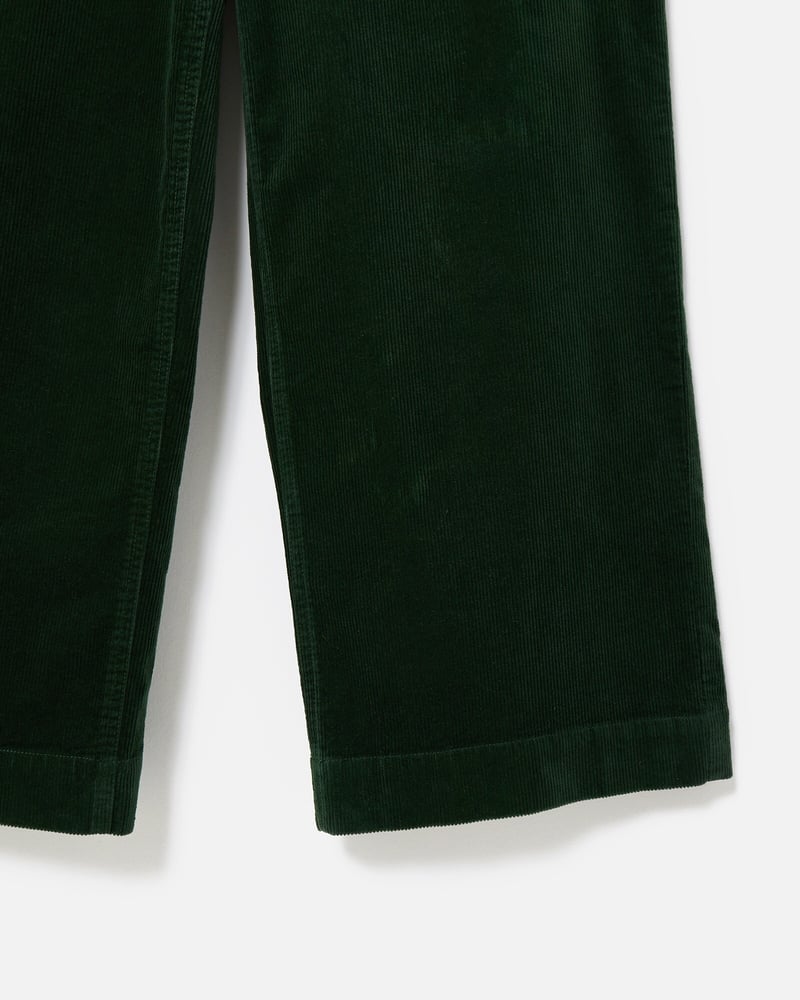 Dark Green Corduroy Cropped Wide Leg Trousers