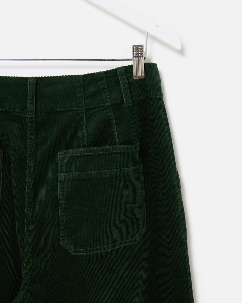 Dark Green Corduroy Cropped Wide Leg Trousers