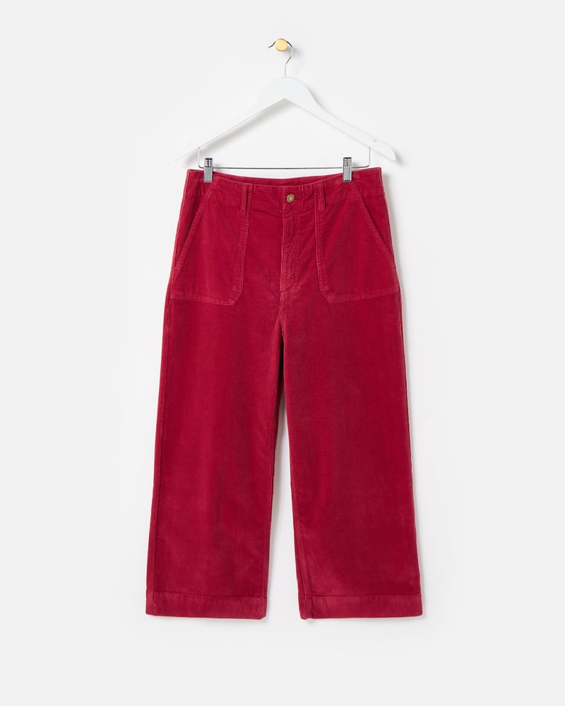 Berry Red Corduroy Cropped Wide Leg Trousers