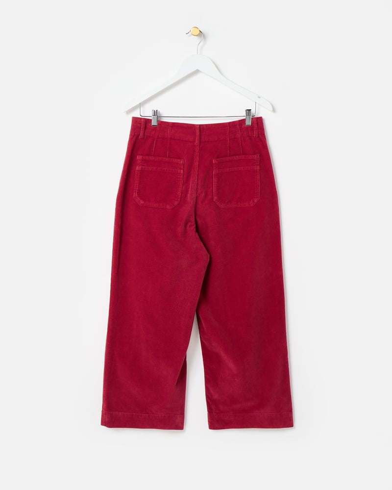 Berry Red Corduroy Cropped Wide Leg Trousers