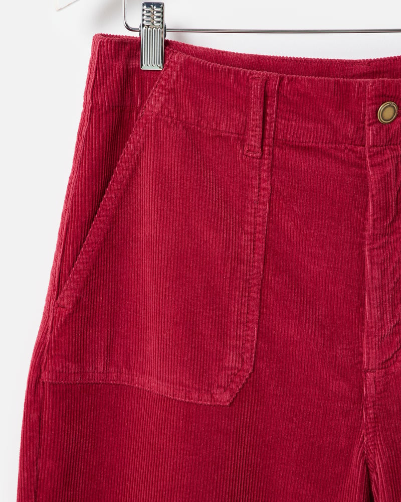Berry Red Corduroy Cropped Wide Leg Trousers