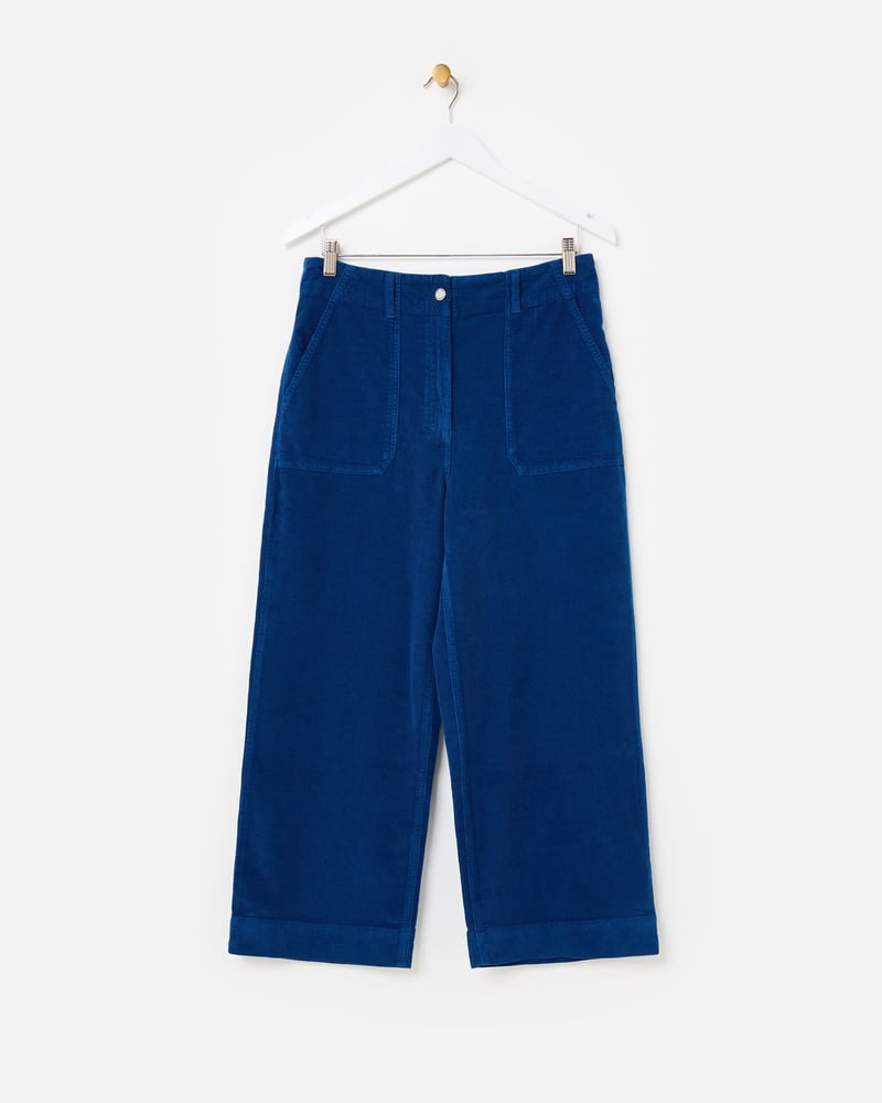 Blue Corduroy Cropped Wide Leg Trousers