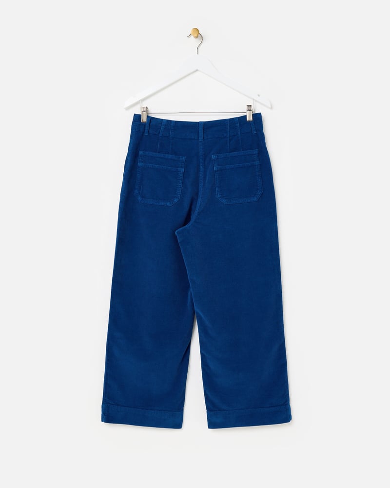 Blue Corduroy Cropped Wide Leg Trousers