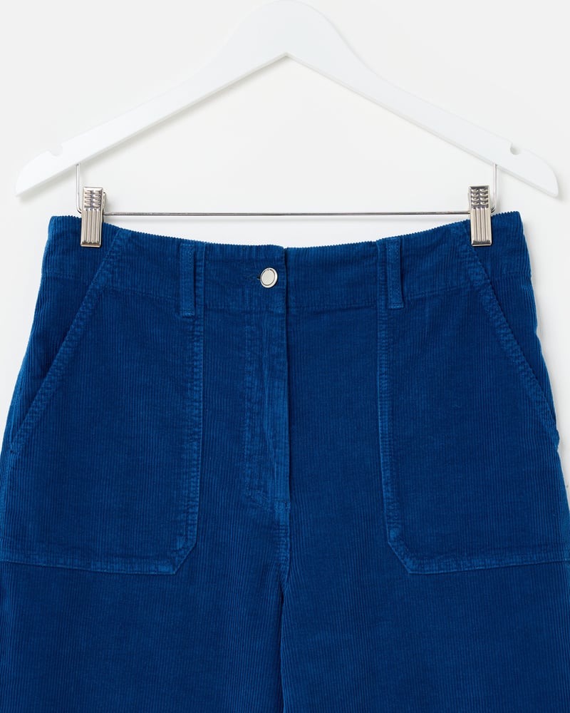 Blue Corduroy Cropped Wide Leg Trousers
