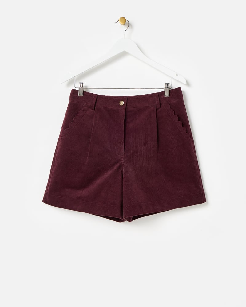 Plum Corduroy Scalloped Pocket Shorts