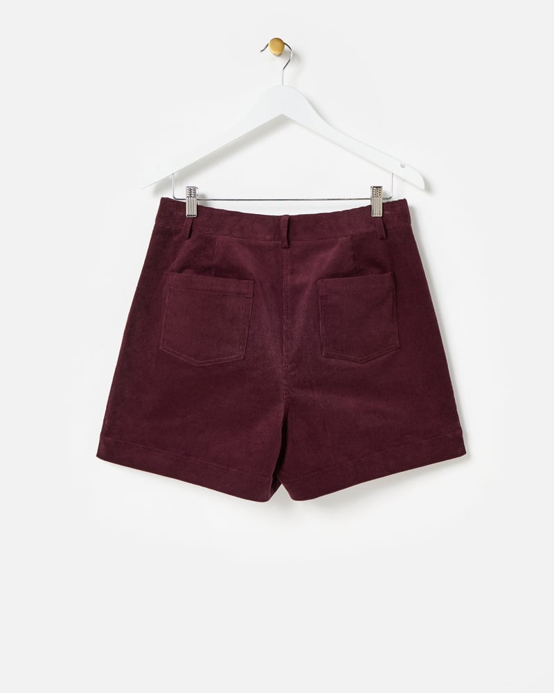Plum Corduroy Scalloped Pocket Shorts