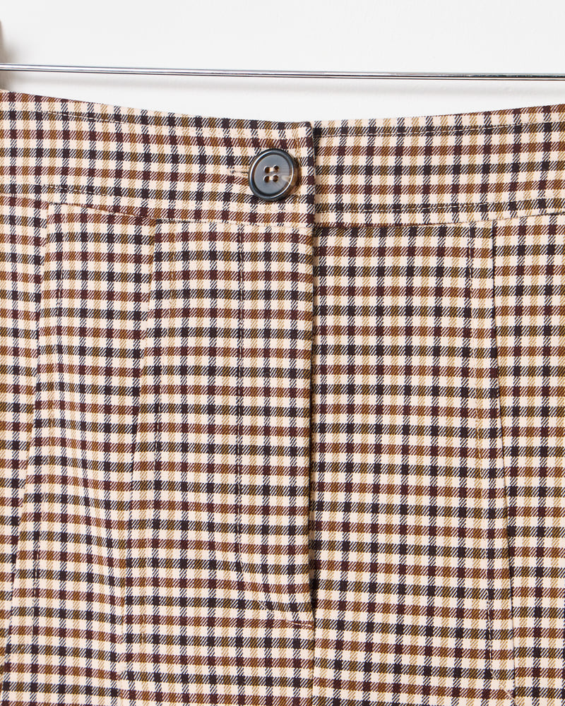 Brown Checked Pleated Mini Skirt