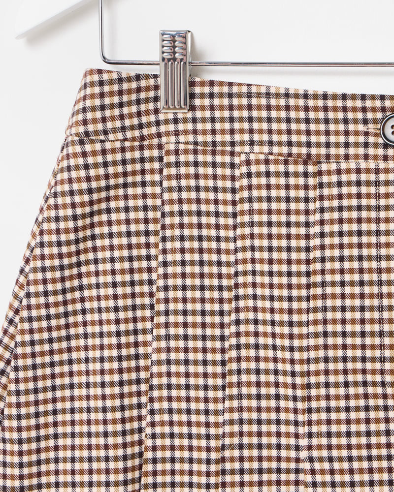 Brown Checked Pleated Mini Skirt
