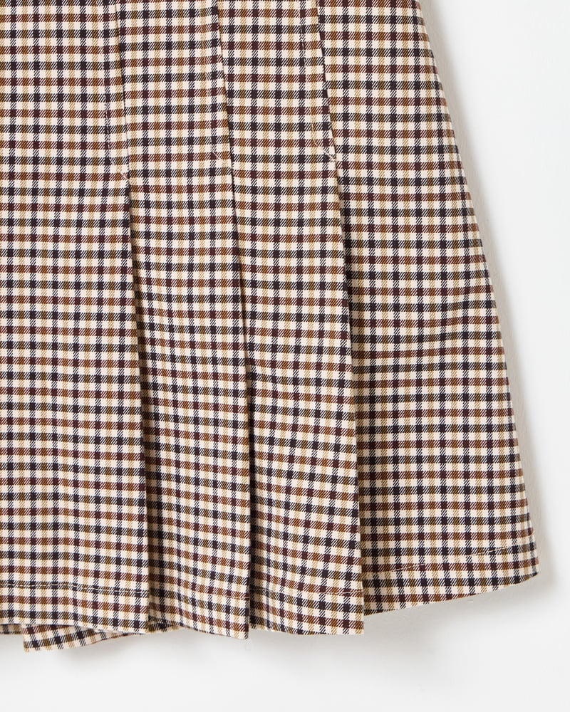 Brown Checked Pleated Mini Skirt