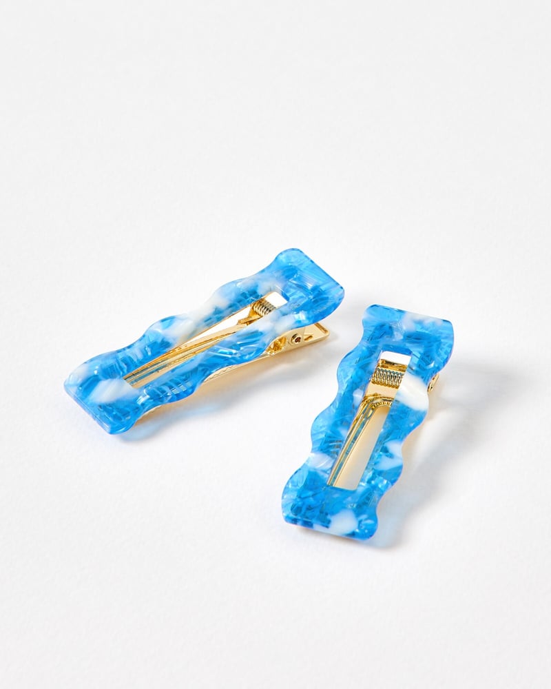 Chloe Blue Resin Wavy Hair Clips Set of Two