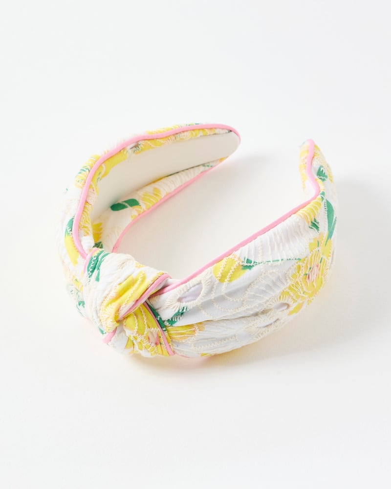 Greta Yellow Floral Embroidered Knot Headband