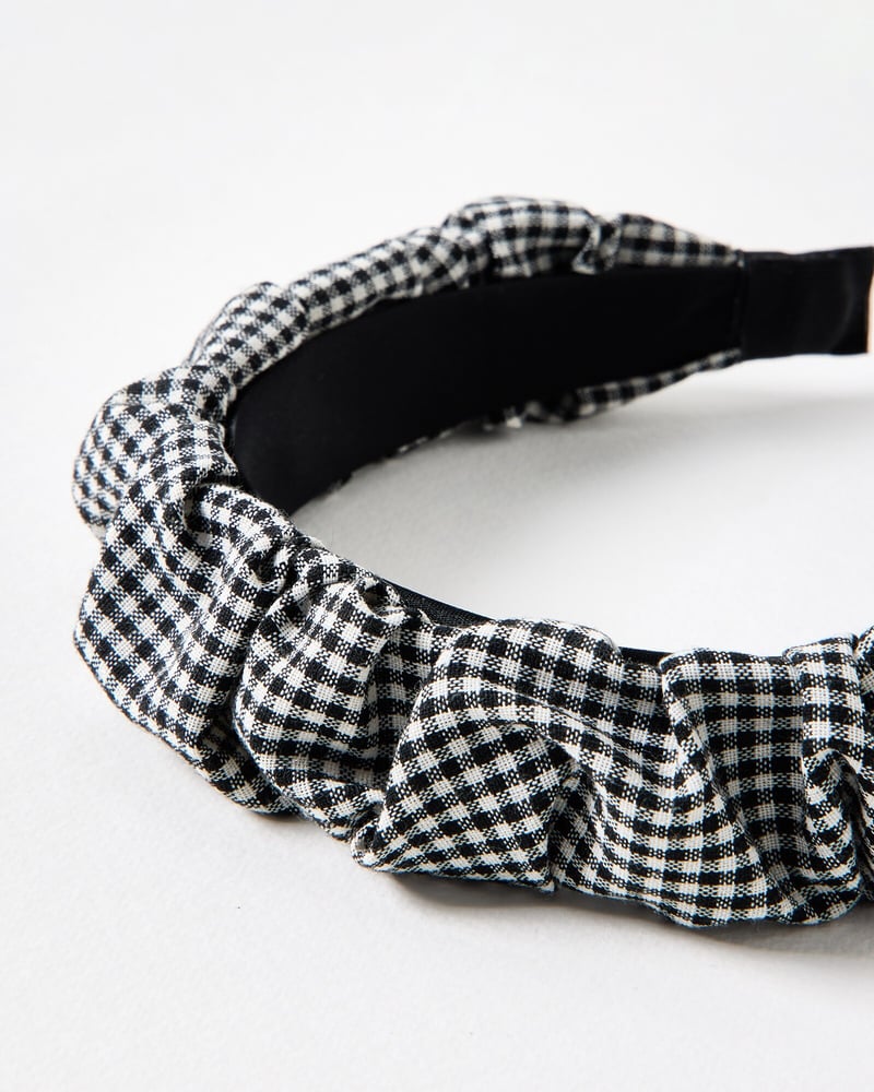 Jeanie Black Gingham Ruched Headband