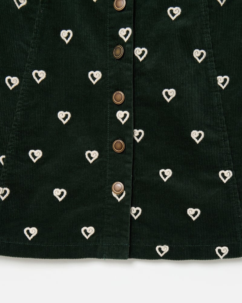 Dark Green Corduroy Heart Embroidered Mini Skirt