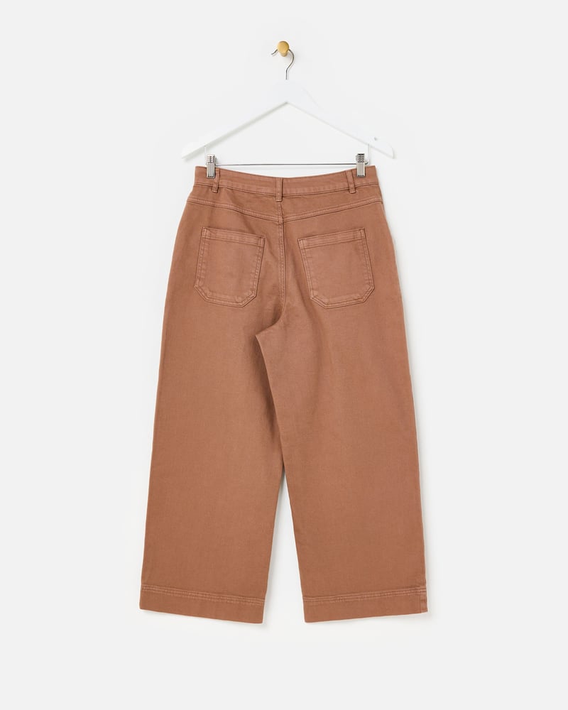 Mocha Brown Scalloped Pocket Cropped Wide Leg Jeans