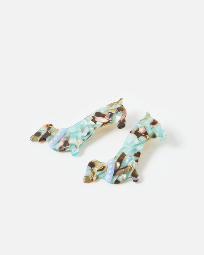 Bruno Faux Tortoiseshell Dachshund Hair Clips Set of Two