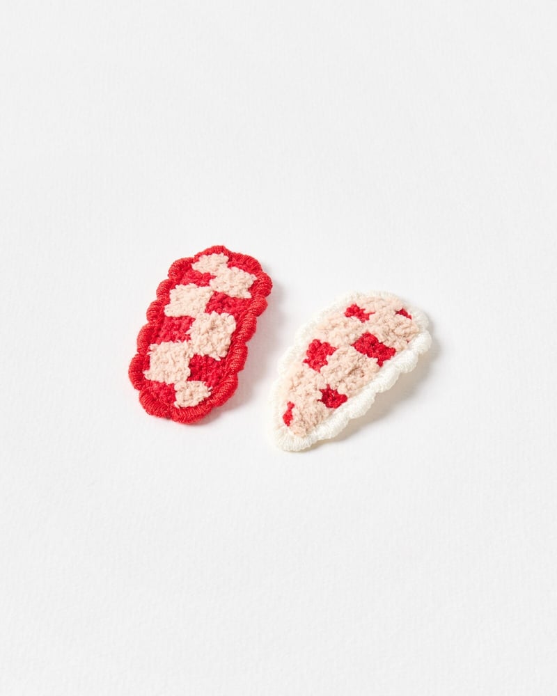 Murray Red & White Chequerboard Fabric Hair Clips Set of Two