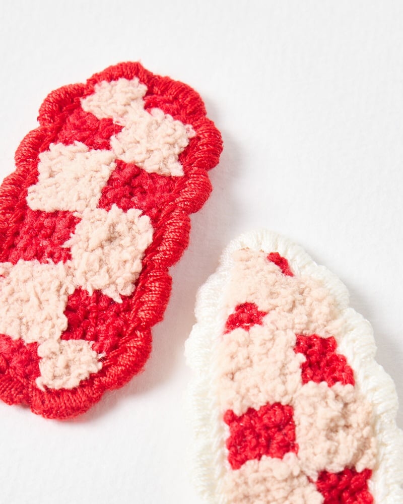 Murray Red & White Chequerboard Fabric Hair Clips Set of Two