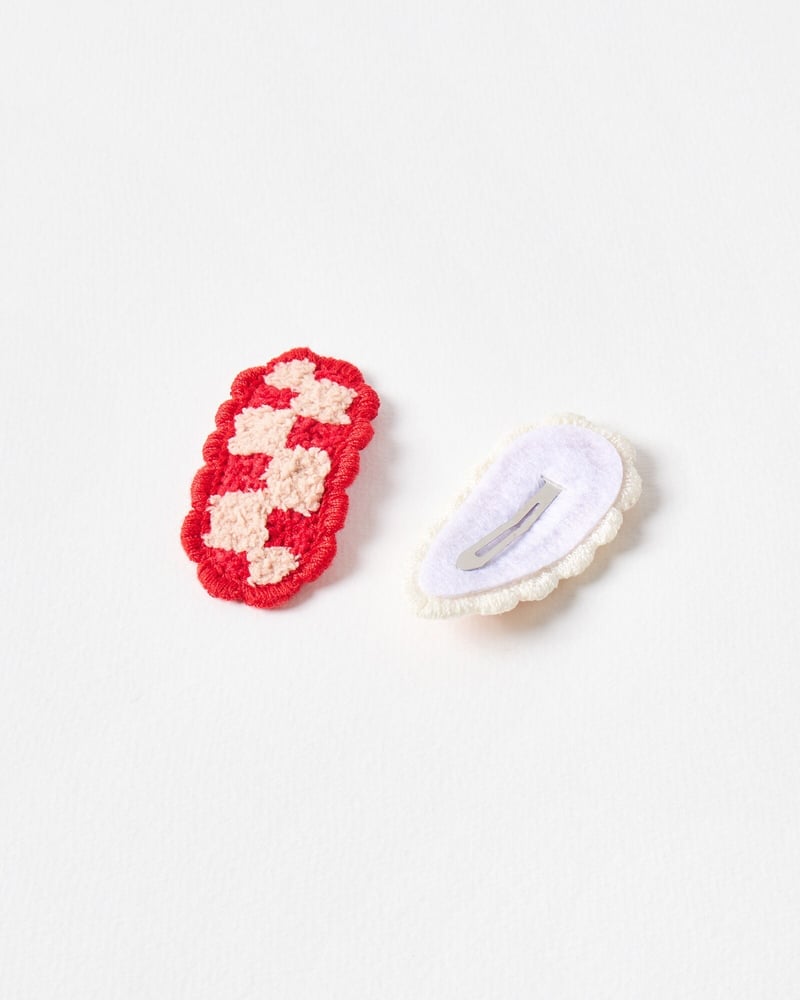 Murray Red & White Chequerboard Fabric Hair Clips Set of Two