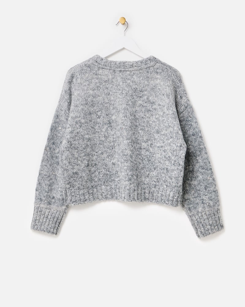 Grey Marl Studded Crew Neck Knitted Jumper
