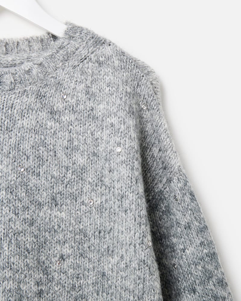 Grey Marl Studded Crew Neck Knitted Jumper