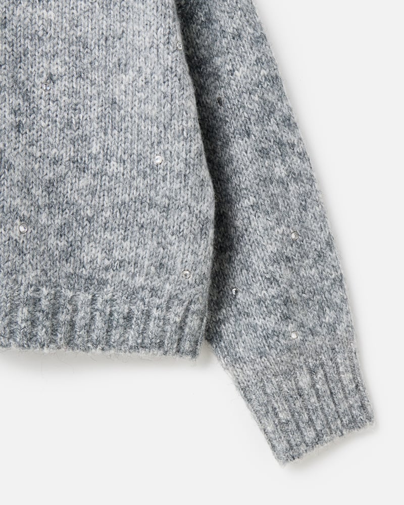 Grey Marl Studded Crew Neck Knitted Jumper